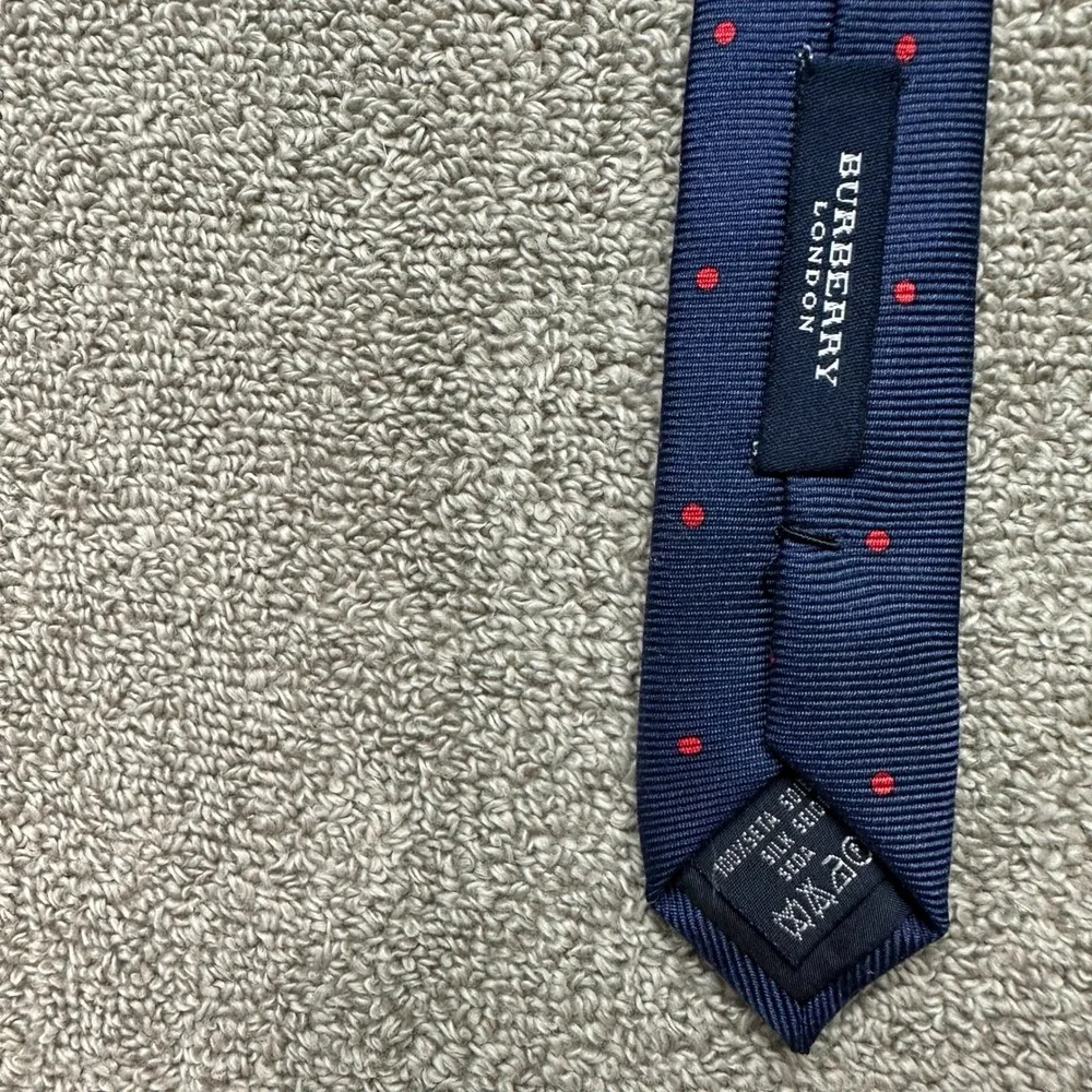 Burberry London Mens Silk Tie Navy Blue Red Polka Dot Made in Italy Business